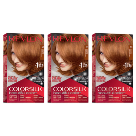 Vopsea de par si oxidant - SET 3X Vopsea de par Revlon ColorSilk Fara Amoniac 53 Light Auburn