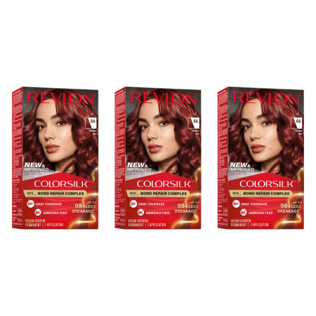 Vopsea de par si oxidant - SET 3X Vopsea de par Revlon Colorsilk fara amoniac ,  Cherry Red (066)