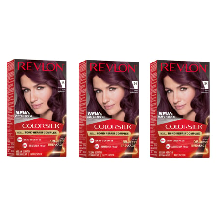 Vopsea de par si oxidant - SET 3X Vopsea de par Revlon Colorsilk fara amoniac ,Deep Burgundy (034)