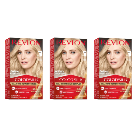 Vopsea de par si oxidant - SET 3X Vopsea de par Revlon Colorsilk fara amoniac ,  Ultra Light Natural Blonde (04)