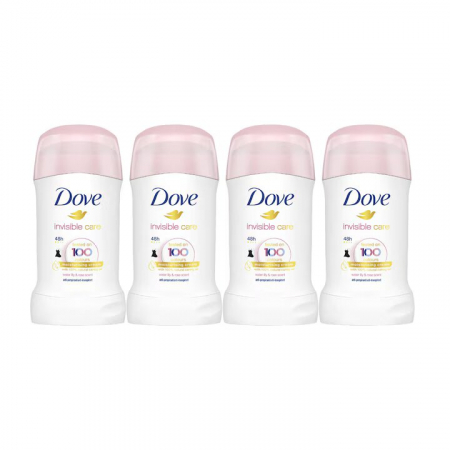 Deodorante si antiperspirante - Set 4 x Deodorant Stick Dove Woman 40ml, Invisible Care, Anti-urme albe, revirgorant, prospetime de durata, protectie 48h