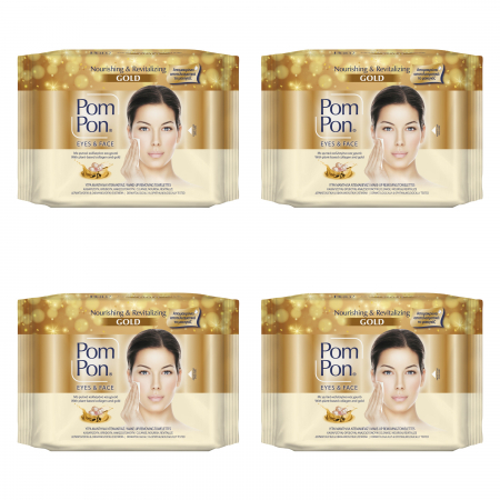 Produse demachiere si curatare - Set 4 x Servetele demachiante Pom Pon Gold, 20 bucati