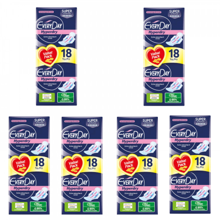 Tampoane si absorbante - Set 6 x Absorbante Everyday Hyperdry Super, 18 buc