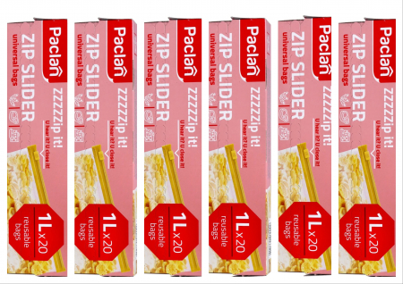 Produse curatare bucatarie - Set 6 x Pungi alimentare cu inchidere cu fermoar Paclan Zip Universal Slider 1l 20buc