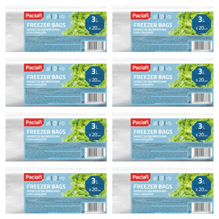 Casa - Set 8 X Pungi alimentare Paclan, set 20 buc, 3L, rezistente, pentru congelare