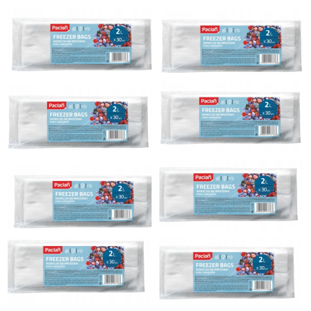 Folii si pungi alimentare - Set 8 X Pungi de congelare Paclan, set 30 buc, 2L, rezistente, polietilena, pentru alimente