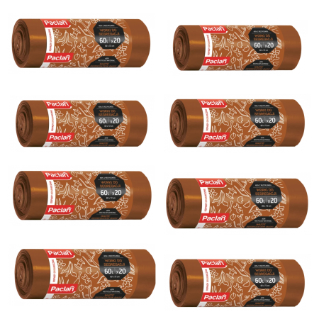 Casa - Set 8 X Saci menajeri Paclan, pentru deseuri organice, 60L, maro, set 20 bucati, 60 x 72 cm