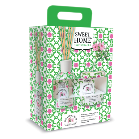 Casa - Set cadou odorizant cu betisoare si lumanare parfumata, Oleandro rosa