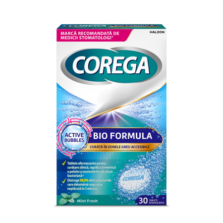 Adeziv dentar si ingrijire proteza - Tablete curatare proteze dentare Corega Bioformula, 30 tablete