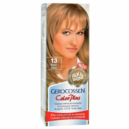 Vopsea de par si oxidant - Vopsea de par  Gerocossen 13 Blond Aluna - Color Plus 50g + Pliculet cu masca pentru par uscat si deshidratat Argan Line 15 ml