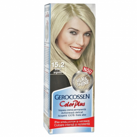 Vopsea de par si oxidant - Vopsea de par Gerocossen 15.2 Blond Argintiu - Color Plus 50g + Pliculet cu masca pentru par uscat si deshidratat Argan Line 15 ml