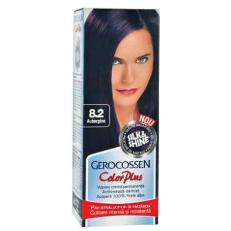 Vopsea de par si oxidant - Vopsea de par Gerocossen 8.2 Aubergine - Color Plus 50g + Pliculet cu masca pentru par uscat si deshidratat Argan Line 15 ml