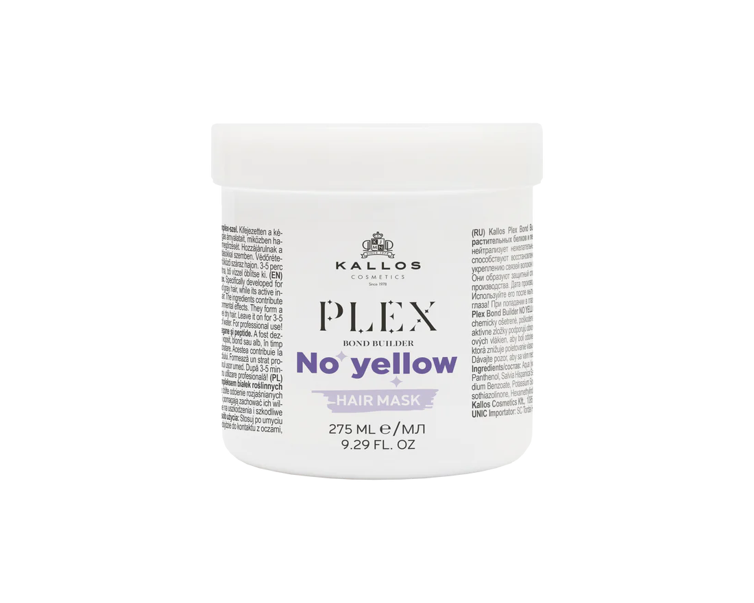 Masca de par Kallos Plex Bond Builder NO YELLOW împotriva tonurilor de galben 275 ml