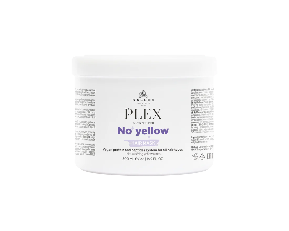 Masca de par Kallos Plex Bond Builder NO YELLOW împotriva tonurilor de galben 500 ml