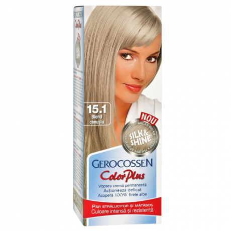 Vopsea de par Gerocossen 15.1 Blond Cenusiu - Color Plus 50g + Pliculet cu masca pentru par uscat si deshidratat Argan Line 15 ml