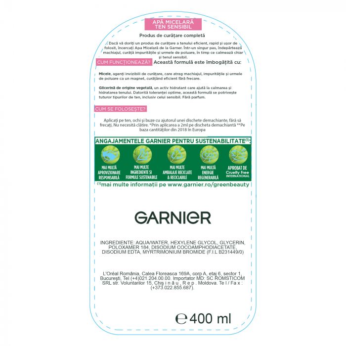Apa micelara pentru ten sensibil Garnier Skin Naturals, 400 ml [5]