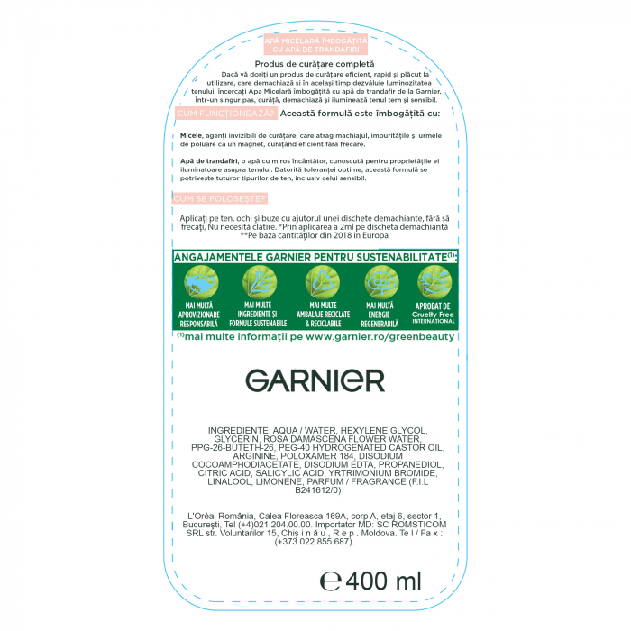 Apa micelara Garnier Skin Naturals imbogatita cu apa de trandafiri, 400 ml [2]