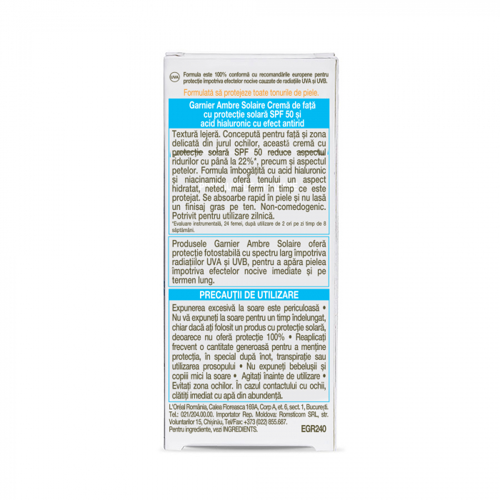 Crema de fata cu protectie solara SPF 50 cu efect antirid, 50 ml Ambre Solaire [3]