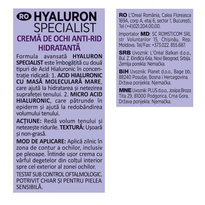 Crema de ochi antirid hidratanta L'Oreal Paris Hyaluron Specialist, 15 ml [3]