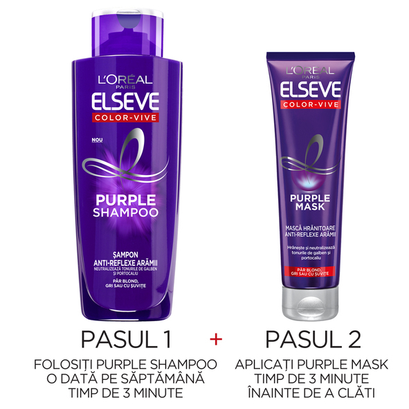 Set 2x  Masca pentru parul blond, decolorat, gri sau cu suvite Elseve Color Vive Purple - 150ml [6]