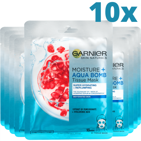 Pachet 10x Masca Servetel Garnier Moisture+ cu rodie, pentru hidratare intensa [1]