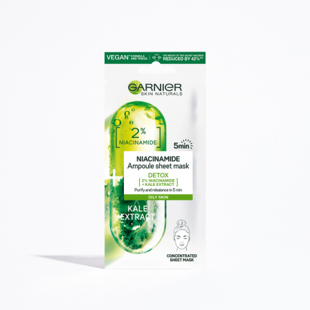 Masca servetel Ampoule Detox cu Kale si niacinamide, Skin Naturals 15 g