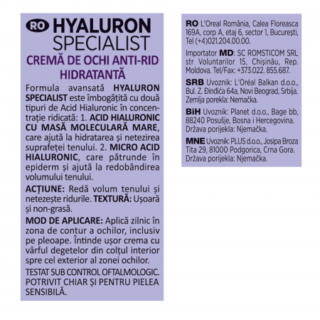 Crema de ochi antirid hidratanta L'Oreal Paris Hyaluron Specialist, 15 ml [2]