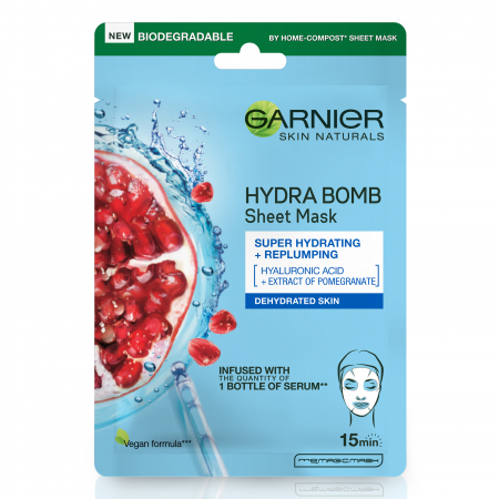 Masca Servetel Garnier Hydra Bomb cu extract de Rodie pentru hidratare intensa, 28 g [0]