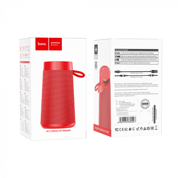 Boxa handsfree portabila Bluetooth Hoco HC13, TWS, rosu [2]