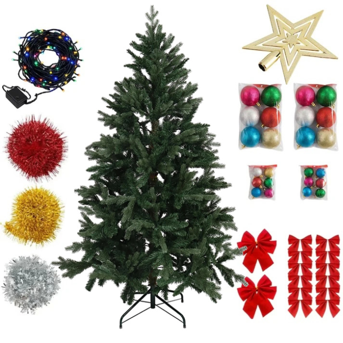 Brad de craciun artificial, 1.8 m cu suport metalic si set complet decoratiuni instalatie multicolor 100 LED-uri de 4 m [2]