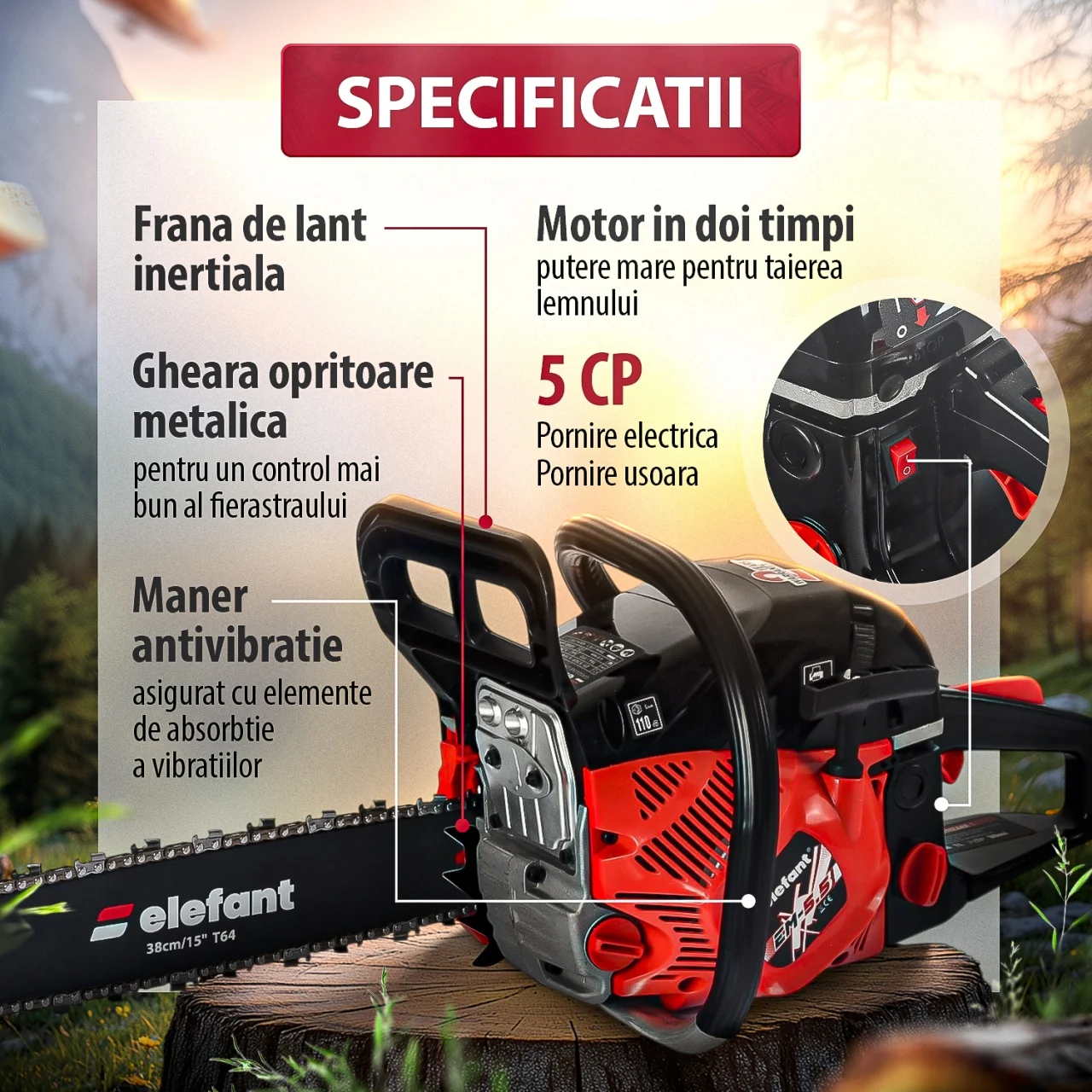 Drujba pe benzina ELEFANT EM-5.5, 10000 rot / min, 5,5 CP [4]