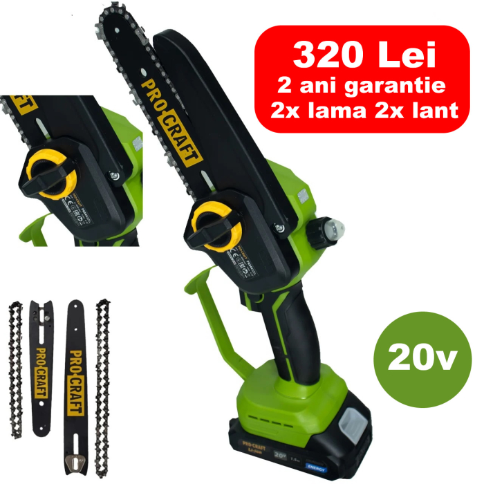 Fierastrau cu lant pe acumulator PKA44 PROCRAFT, 2 lame 2 lanturi [1]