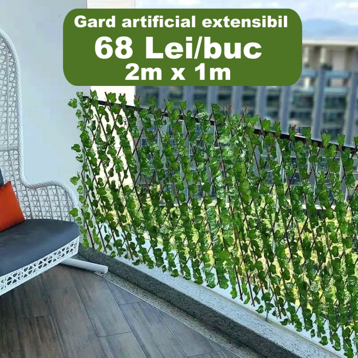 Gard artificial extensibil din lemn 200cm x 100cm, cu frunze verzi [3]