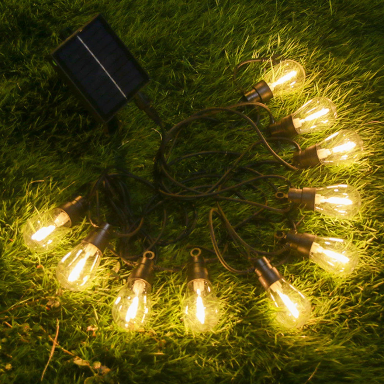 Ghirlandă Decorativă cu Panou Solar Decorativă 10m – 10 Becuri LED Filament Edison, Solar+USB, IP65, 3000K [3]