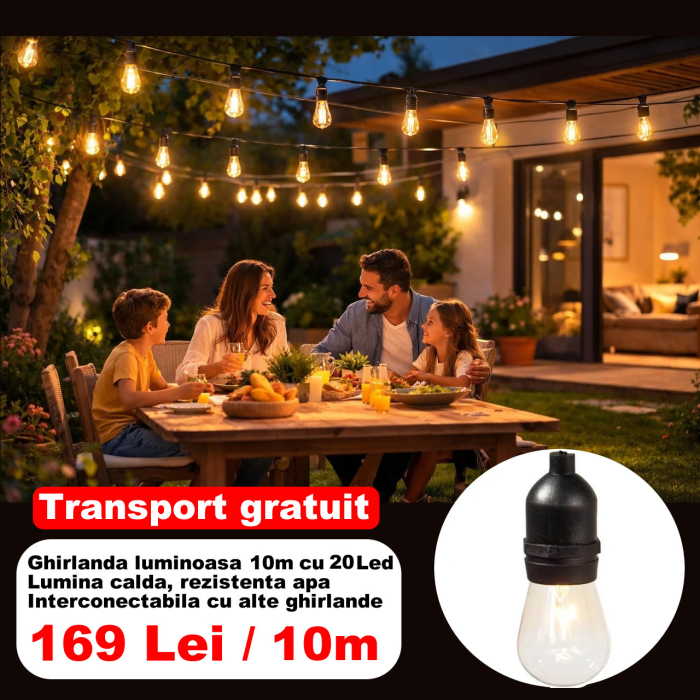 Ghirlanda luminoasa 10m cu 20 bec, lumina calda, interconectabila [2]