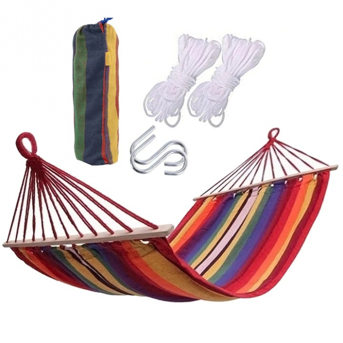 Hamac cu bara lemn 200cm x 80cm [2]