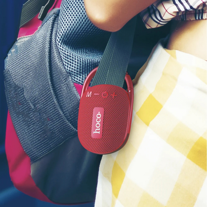 Mini boxa Bluetooth TWS Hi-Fi Hoco HC17 cu holder curea, bordo [2]