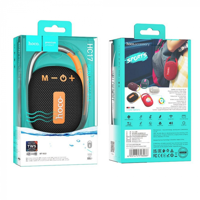 Mini boxa Bluetooth TWS Hi-Fi Hoco HC17 cu holder curea, negru [4]