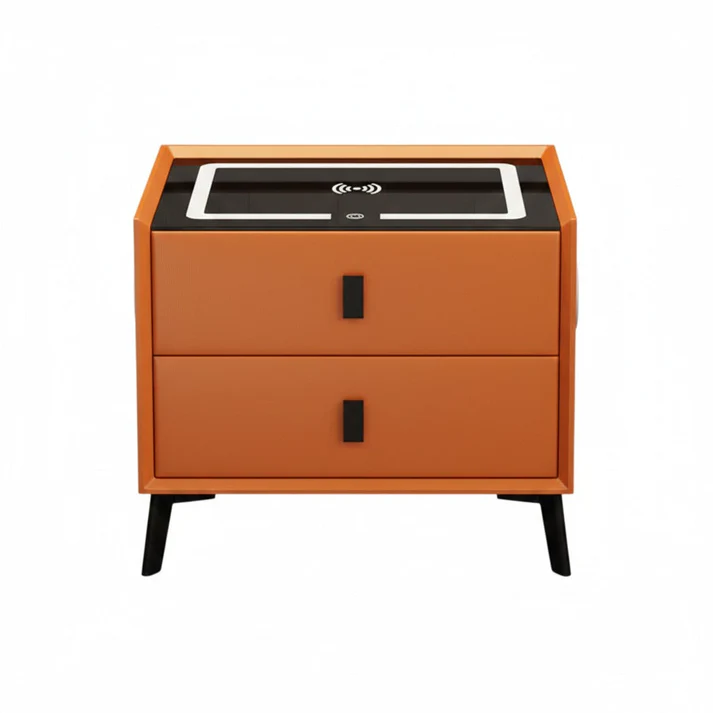 Noptieră Smart cu 2 Sertare – Încărcare Wireless, LED Ambient, Boxă Bluetooth, USB & Type-C [3]