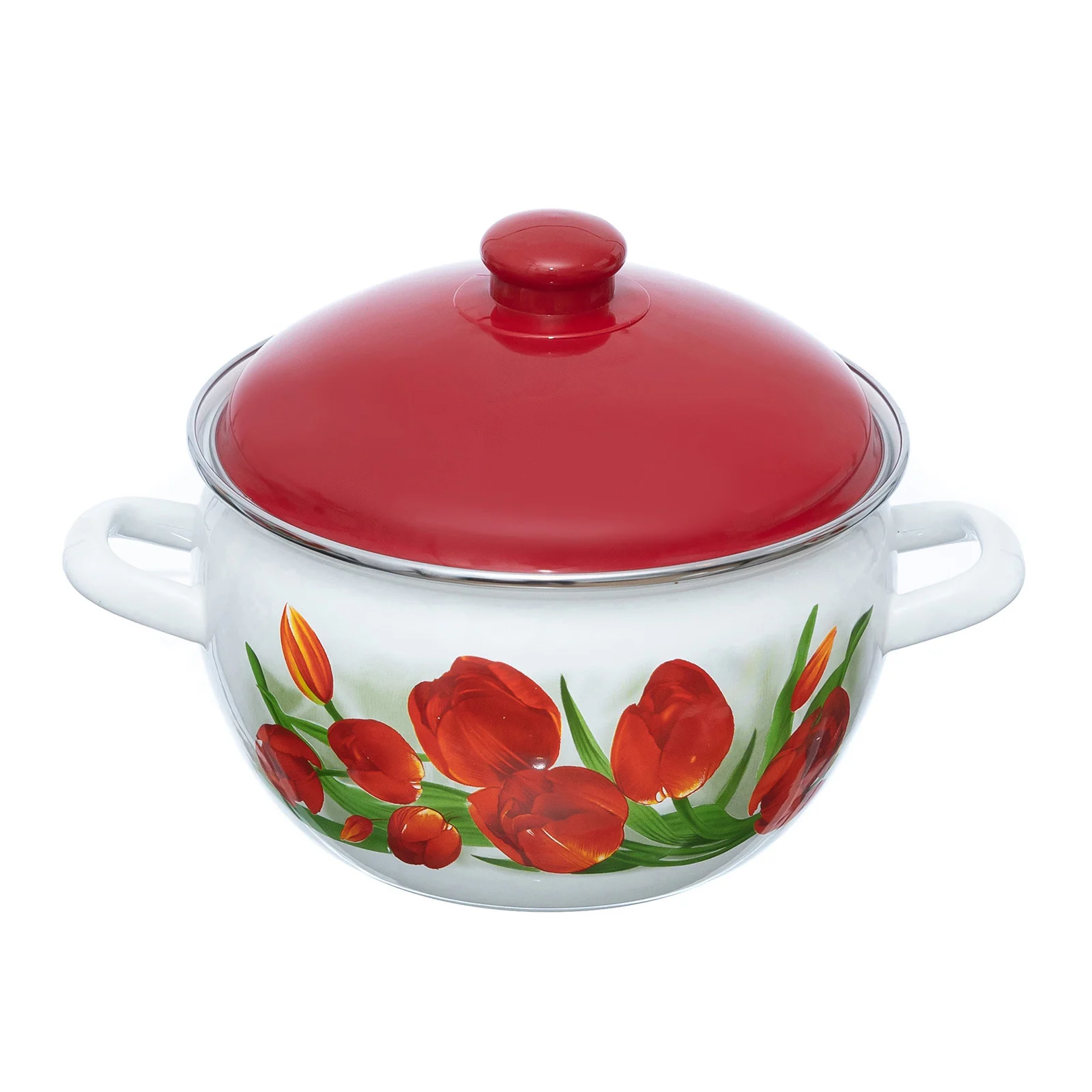 Set 3 oale emailate cu capac Arian, cantitate 3,8 litri, 4,8 litri, 6,2 litri, Rosu [3]