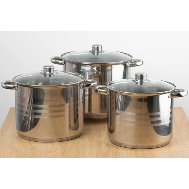 Set 3 oale inox cu capace sticla, 9L, 11L, 13.5L [2]
