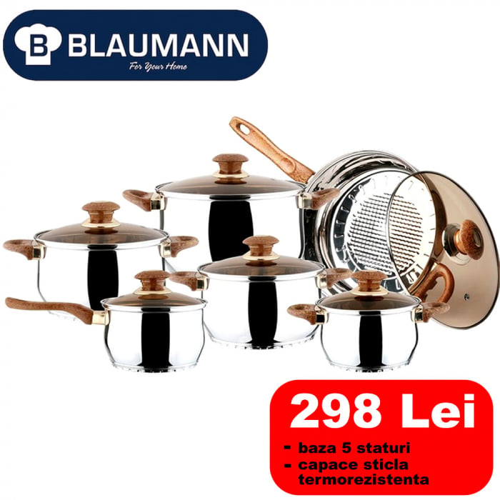 Set oale 12 piese inox Blaumann compatibile gaz, inductie, cuptor [1]