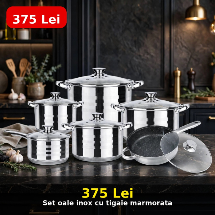 Set oale inox Swan, 12 piese, capace sticla, fund triplu, inductie, argintiu [2]