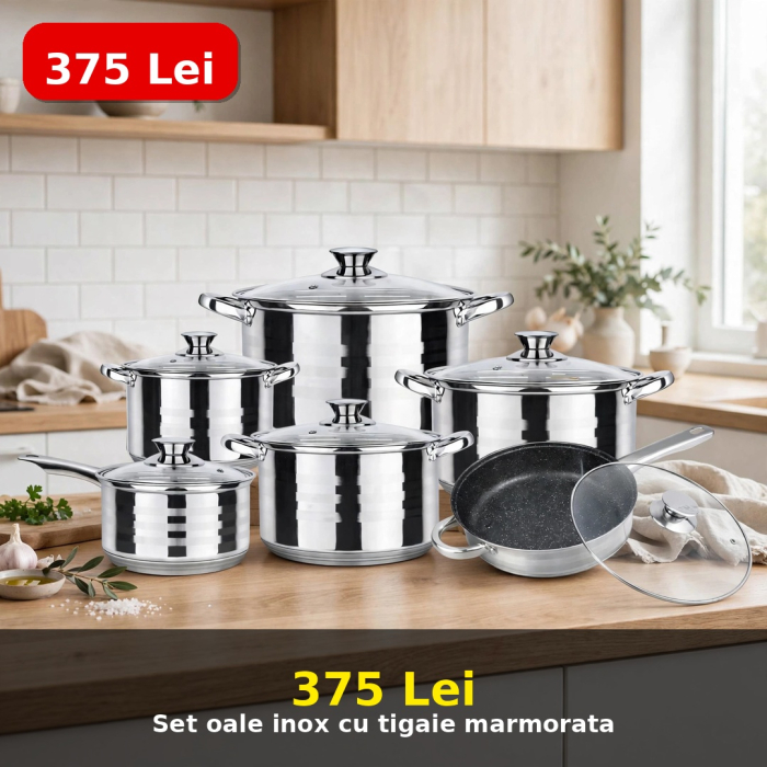 Set oale inox Swan, 12 piese, capace sticla, fund triplu, inductie, argintiu [4]