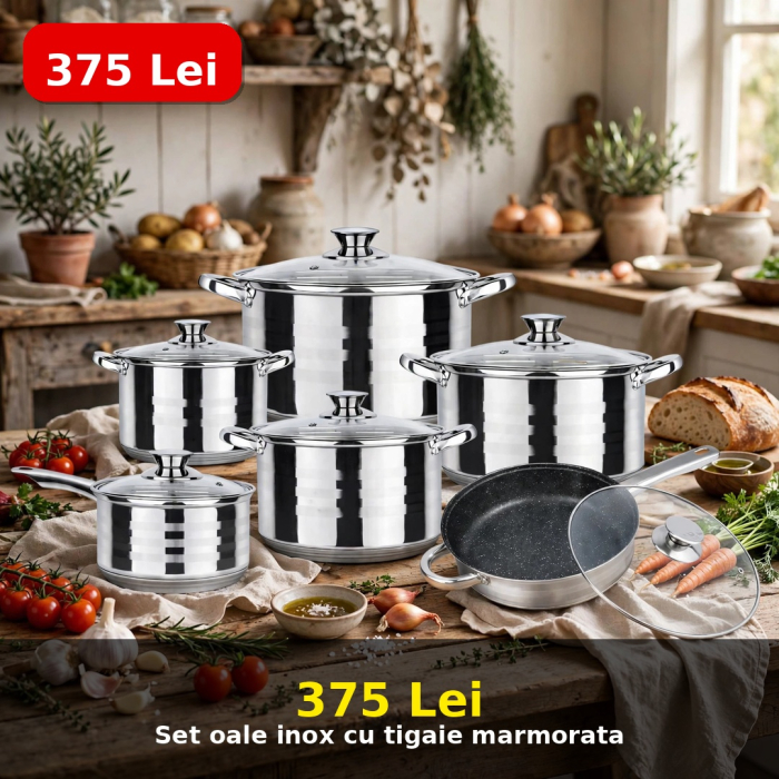 Set oale inox Swan, 12 piese, capace sticla, fund triplu, inductie, argintiu [3]