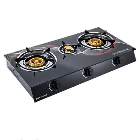 Camping - Aragaz cu plita din sticla securizata cu 3 ochiuri, pe gaz, aprindere quartz