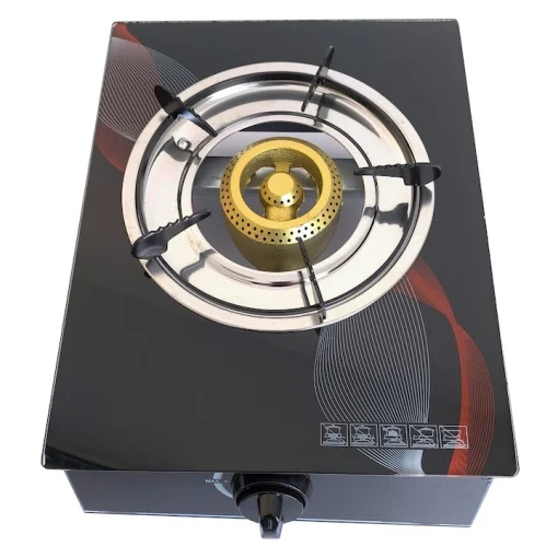 Camping - Aragaz din sticlă securizată, 1 ochi, aprindere pe quartz – portabil și eficient