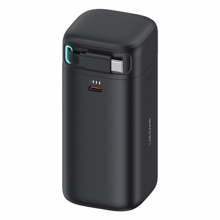 PowerBank - Baterie externa Power Bank XMF Series (US-CD216) - GaN Fast Charging USB-C PD45W with Retractable Type-C Cable, 80cm - Black