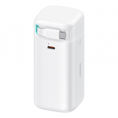 PowerBank - Baterie externa Power Bank XMF Series (US-CD216) - GaN Fast Charging USB-C PD45W with Retractable Type-C Cable, 80cm - White