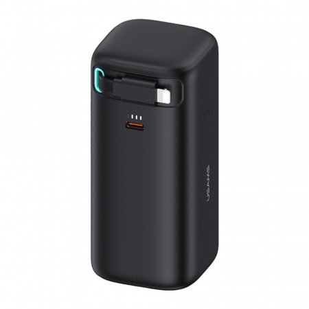 PowerBank - Baterie externa Power Bank XMF Series (US-CD217) - GaN Fast Charging USB-C PD45W with Retractable Lightning Cable, 80cm - Black